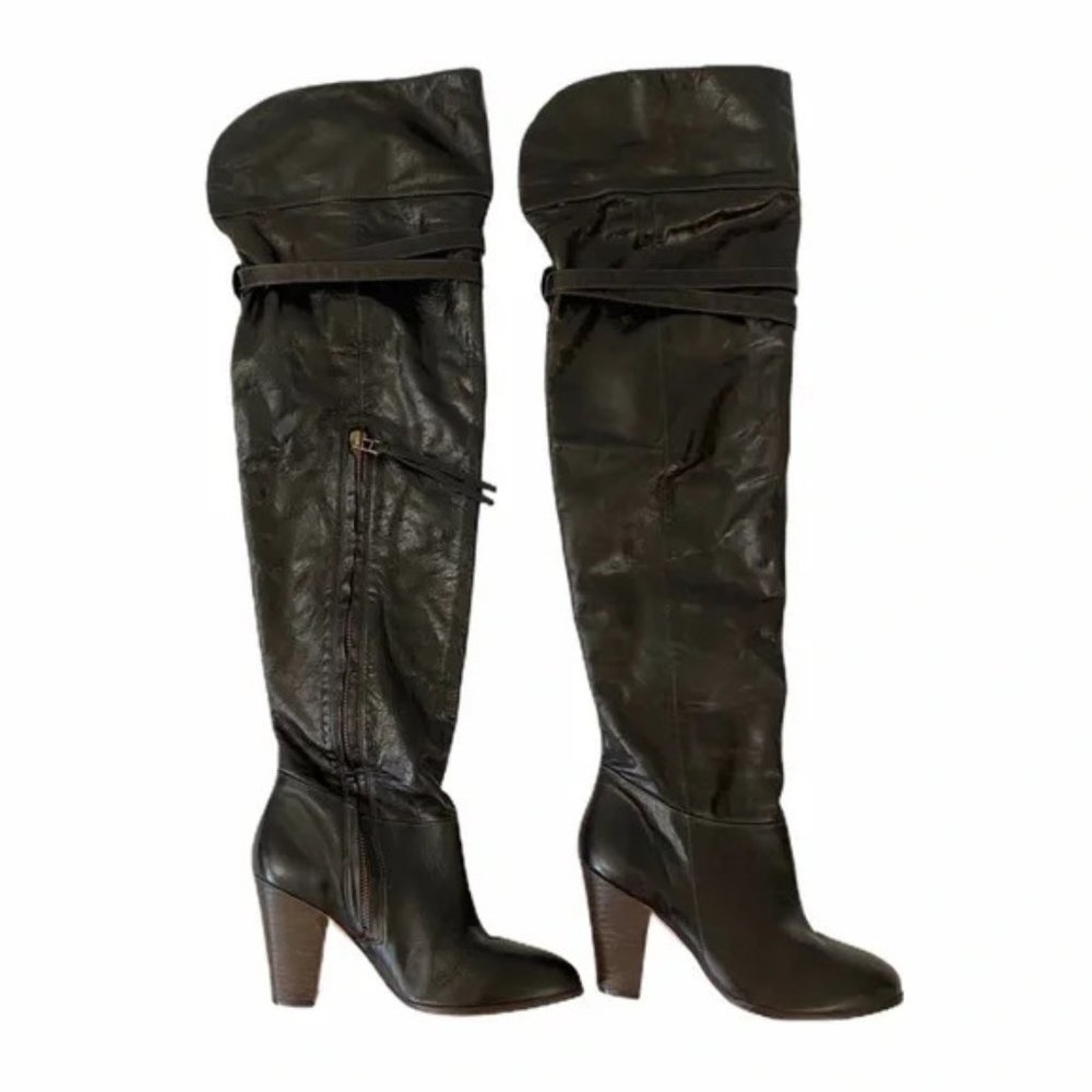 Pour La Victoire GENUINE Distressed Brown Leather Thigh High / Over knee Boots